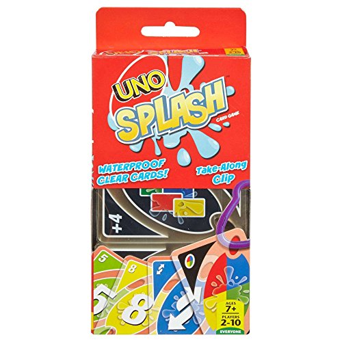 UNO Splash Card Game with Waterproof Cards and Portable Clip for Travel, Camping and Game Nights Away