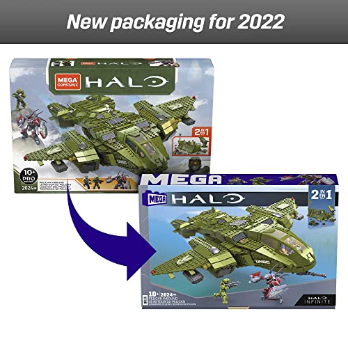MEGA Halo Pelican Inbound Vehicle Halo Infinite Toy Car Building Set, Master Chief Figure, 2024 Bricks and Pieces, for Boys and Girls Ages 8+
