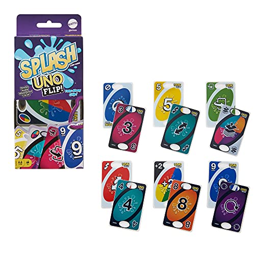 UNO Flip Splash Matching Card Game Featuring 112 Water Resistant 2-Sided Cards, Game Night, Gift Ages 7 Years & Older