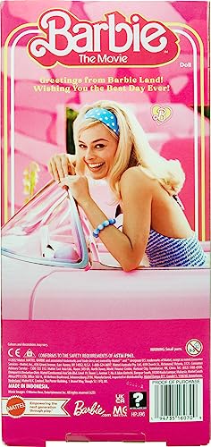 Barbie The Movie Doll, Margot Robbie as Barbie, Collectible Doll Wearing Pink and White Gingham Dress with Daisy Chain Necklace for 6 years and up