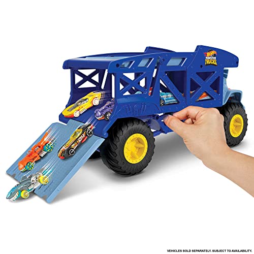 Hot Wheels Monster Trucks Monster Mover Rhino, Toy Car Hauler, Holds 12 1:64 Scale Monster Trucks or 32 Hot Wheels, with Ramp Launch, Gift for Kids 3 Years & Up