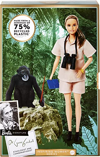 Barbie Dr. Jane Goodall Inspiring Women Doll, Made from Recycled Materials, Gift for Collectors and Kids Ages 6 Years Old & Up