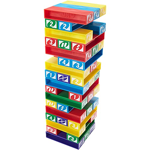 Mattel Games UNO StackoGame for Kids and Family with 45 Colored Stacking Blocks,  Makes a Great Gift for 7 Year Olds and Up