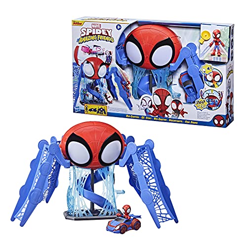 Marvel Spidey and His Amazing Friends Web-Quarters Playset with Lights and Sounds, Includes Spidey Action Figure and Toy Car, for Kids Ages 3 and Up
