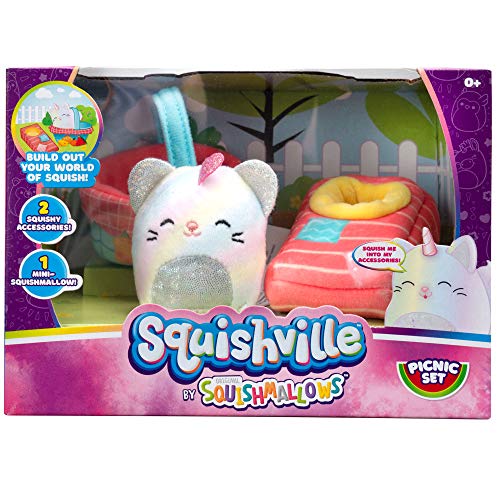Squishville by Squishmallows Mini Plush Room Picnic Set, 2” Camilla Soft Mini-Squishmallow and 2 Plush Accessories
