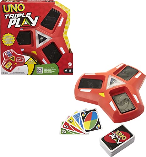 Mattel Games UNO Triple Play Card Game with Lights & Sounds, Kid, Teen & Adult Game Night Gift Ages 7 Years & Older