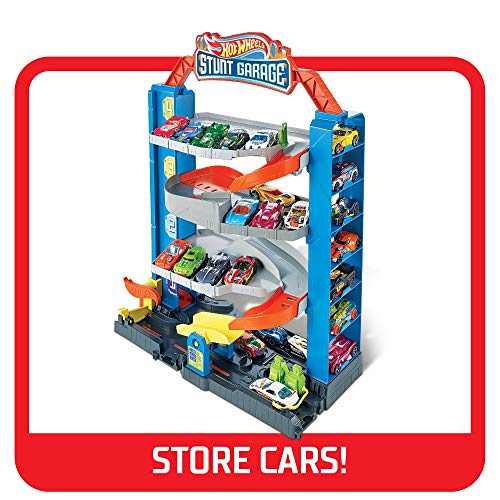 Hot Wheels City Stunt Garage Play Set Gift Idea for Ages 3 to 8 Years Elevator to Upper Levels Connects to Other Sets, Boys