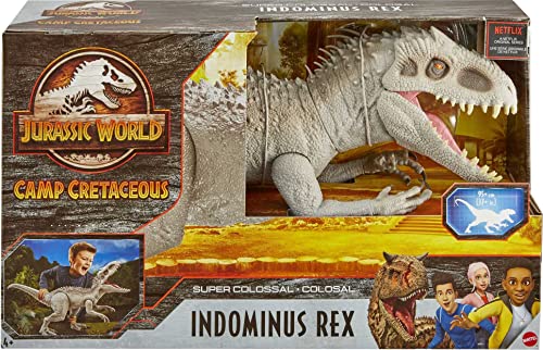 Jurassic World Camp Cretaceous Super Colossal Indominus Rex Action Figure with Eating Feature, Stands 18in High and 3.5ft Long, Dinsoaur Toy Gift