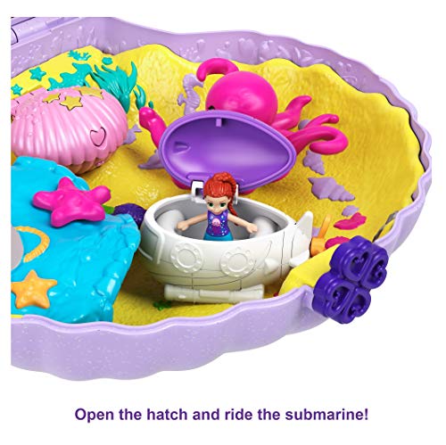 Polly Pocket Tiny Power Seashell Purse Compact with Wearable Strap, Fun Under-the-Sea Features, Micro Polly and Lila Mermaid Dolls, 2 Accessories & Sticker Sheet; For Ages 4 Years Old & Up