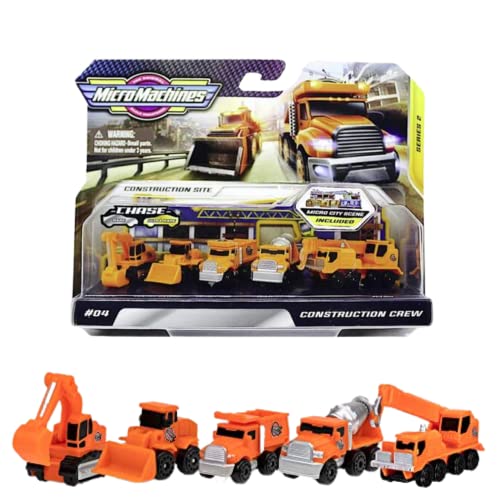 Micro Machines Construction Crew Pack, Features 5 Plus Corresponding Scene-Highly Collectible Themed Toy Cars – Tiny Vehicles, Huge World, Orange