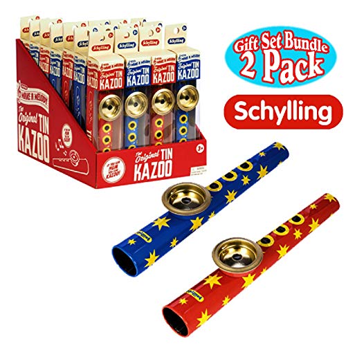 Schylling Musical Instruments Original Classic Tin Kazoo Blue/Yellow & Red/Yellow 2 Pack