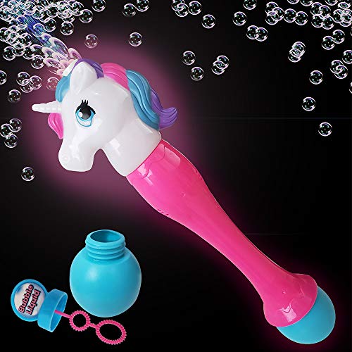 Cute 12.5 Inch Light up Unicorn Bubble Scepter Wand - Includes Solution and Batteries