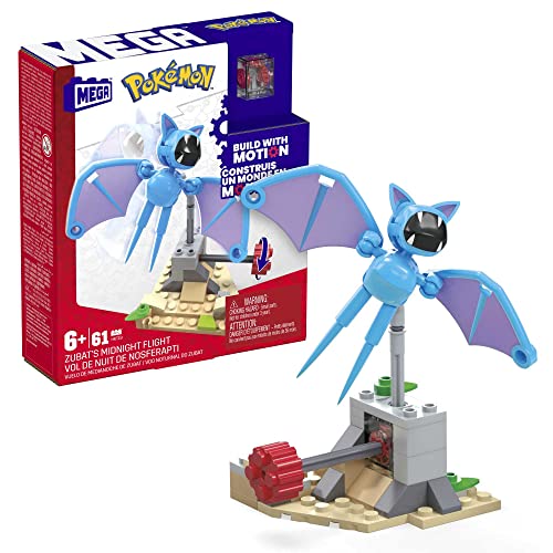 MEGA Pokemon Kids Building Toys, Zubat's Midnight Flight With Buildable Action Figure And Motion Brick For Mechanized Movement