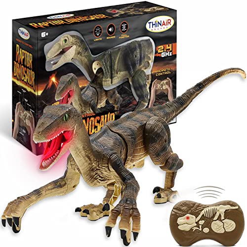 RC Dinosaur Toy: 18-Inch Velociraptor Lights Up, Roars, Walks Forward, Back, Left & Right, Has Built-in Rechargeable Battery for 1 Full Hour of Play, Includes Controller & USB Cable