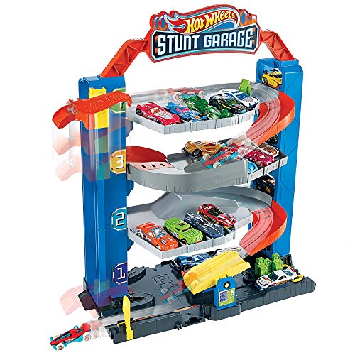 Hot Wheels City Stunt Garage Play Set Gift Idea for Ages 3 to 8 Years Elevator to Upper Levels Connects to Other Sets, Boys