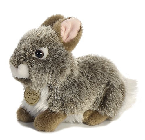 Soft grey bunny plush toy with pink ears