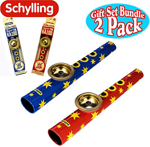 Schylling Musical Instruments Original Classic Tin Kazoo Blue/Yellow & Red/Yellow 2 Pack