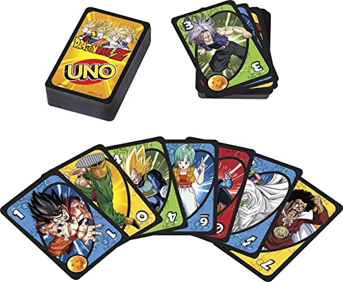 Mattel Games UNO Dragon Ball Z Card Game for Family Night Featuring TV Show Themed Graphics and a Special Rule for 2-10 Players