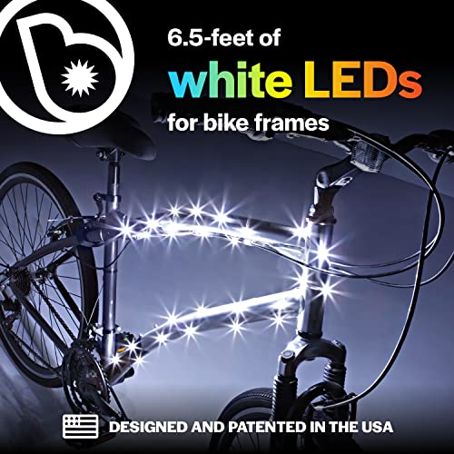 Brightz CosmicBrightz LED Bike Frame Rope Light, White - 6.5-Foot String Rope - Battery-Powered with On/Off Switch - Ultra Bright Color Keeps Your Ride Fun and Safe for Kids, Teens, & Adults