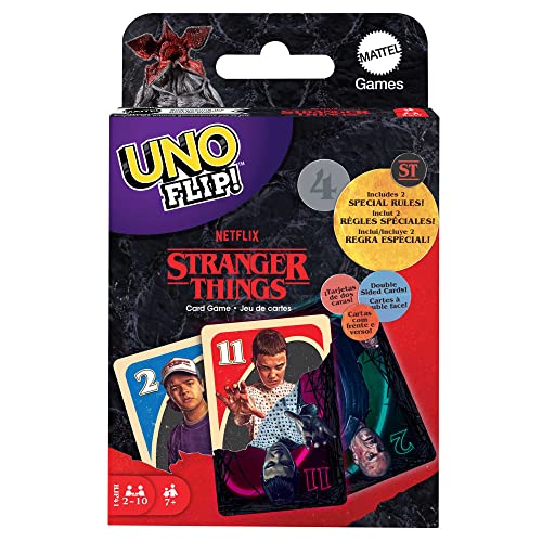 UNO Flip! Stranger Things Card Game for Adults & Teens with Double-Sided Cards, Real World Vs. Upside Down