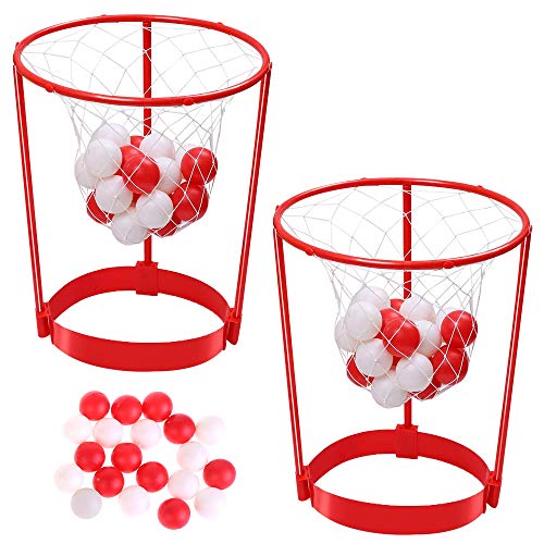2 Pack Head Hoop Basketball Party Game for Kids and Adults Carnival Game Adjustable Basket Net Headband with 20 Balls for Carnival Party Birthday Party Family Indoor Outdoor Game