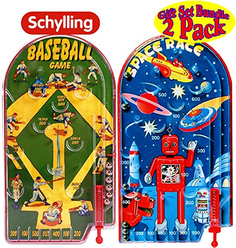 Schylling Classic 10" Pinball Games Space Race & Home Run 2 pack