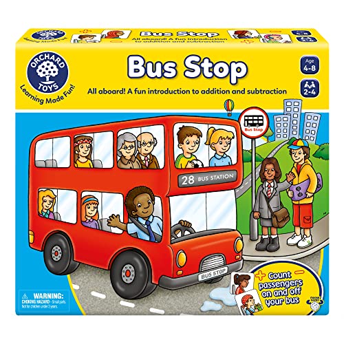 ORCHARD TOYS Moose Games Bus Stop Game. A Fun Introduction to Addition and Subtraction. Pick up and Drop Off Passengers on Your Bus. for Ages 4-8 and for 2-4 Players