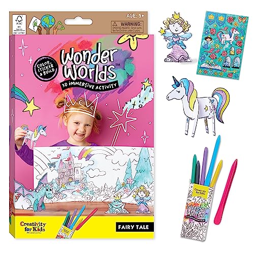 Creativity for Kids Wonder Worlds 3D Coloring Book: Fairy Tale - Unicorn and Princess Kids Coloring Art Set, Boys and Girls Gifts Ages 5-8+