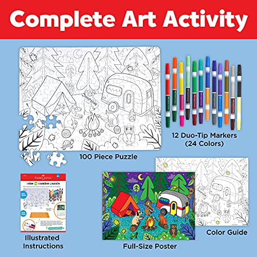Faber-Castell Color by Number Puzzle, Camping - 100 Pieces, DIY Coloring Puzzle Set for Kids Ages 6+