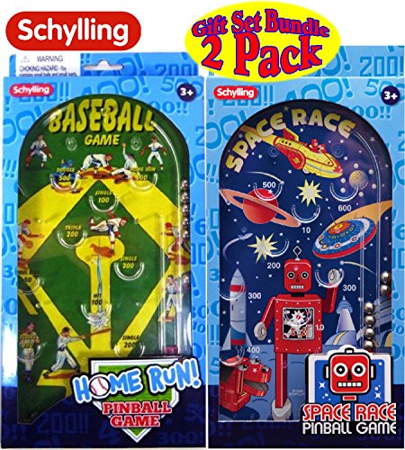 Schylling Classic 10" Pinball Games Space Race & Home Run 2 pack