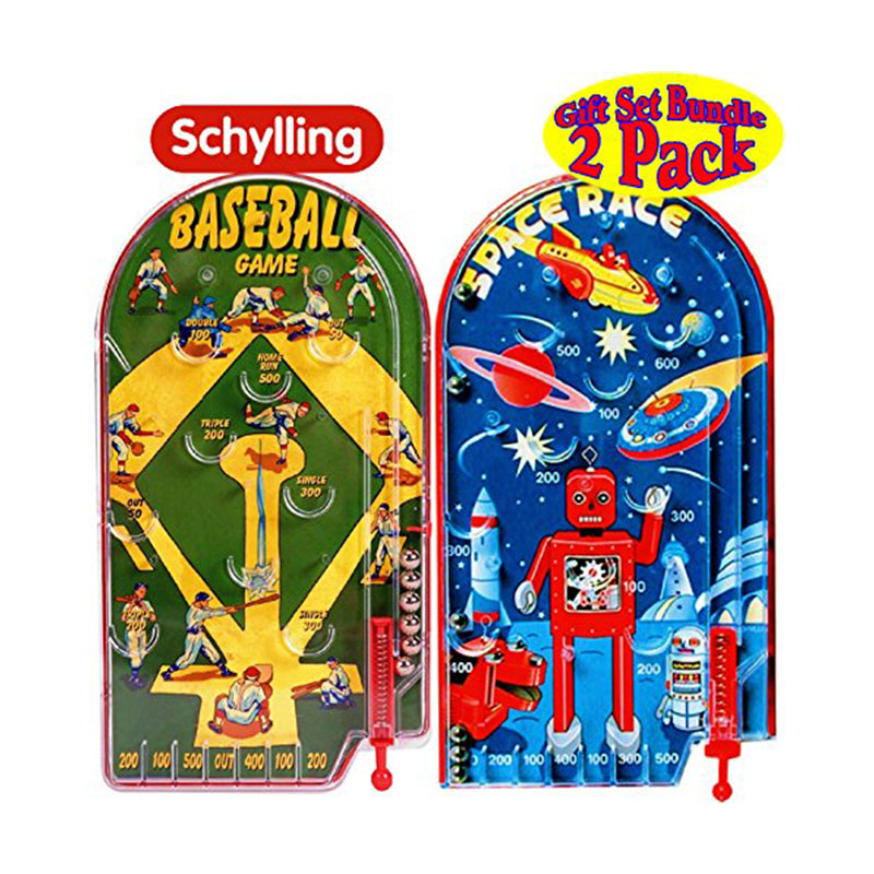 Schylling Classic 10" Pinball Games Space Race & Home Run 2 pack